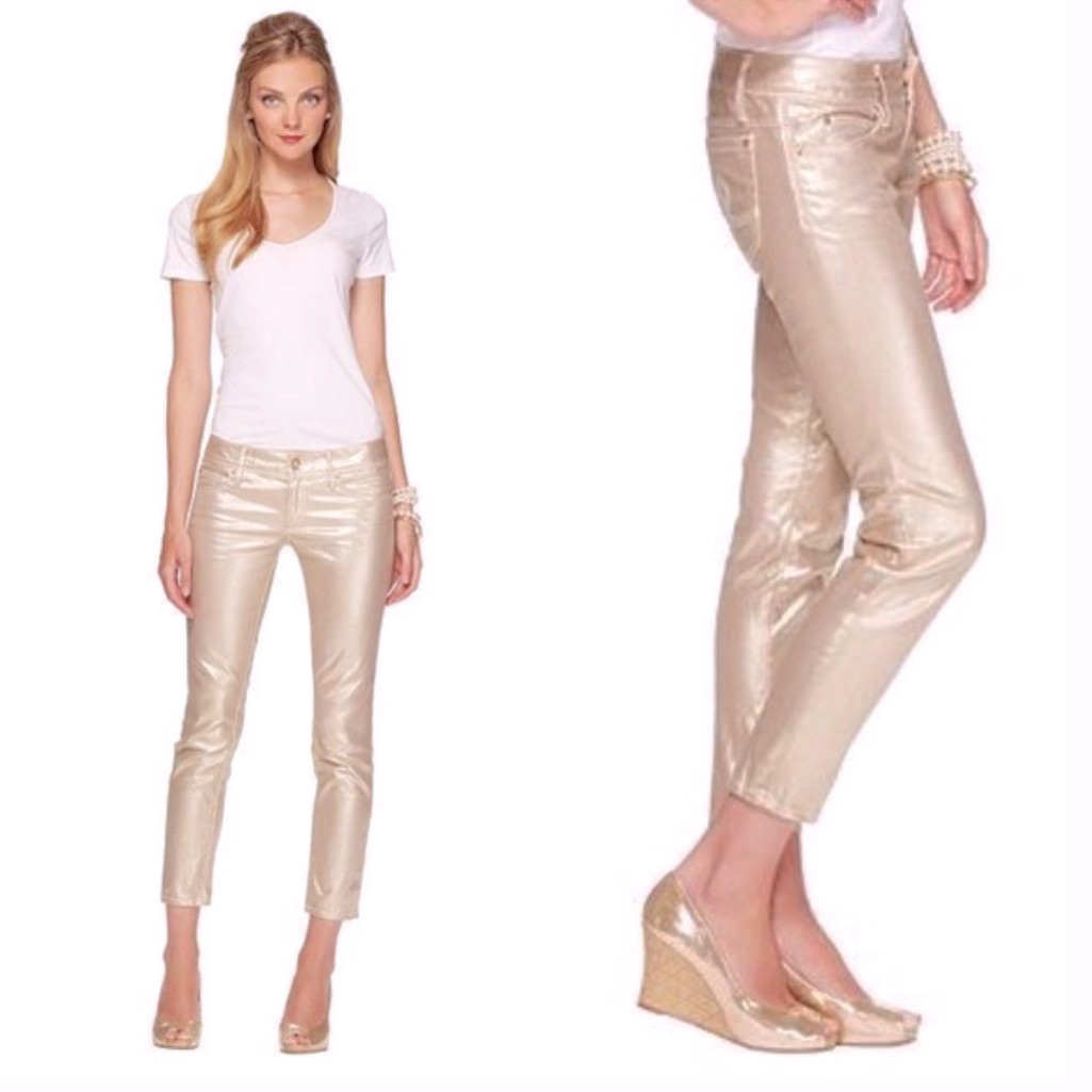 Lilly Pulitzer Worth Skinny Mini Pant In Rose Gold Coated Jeans
